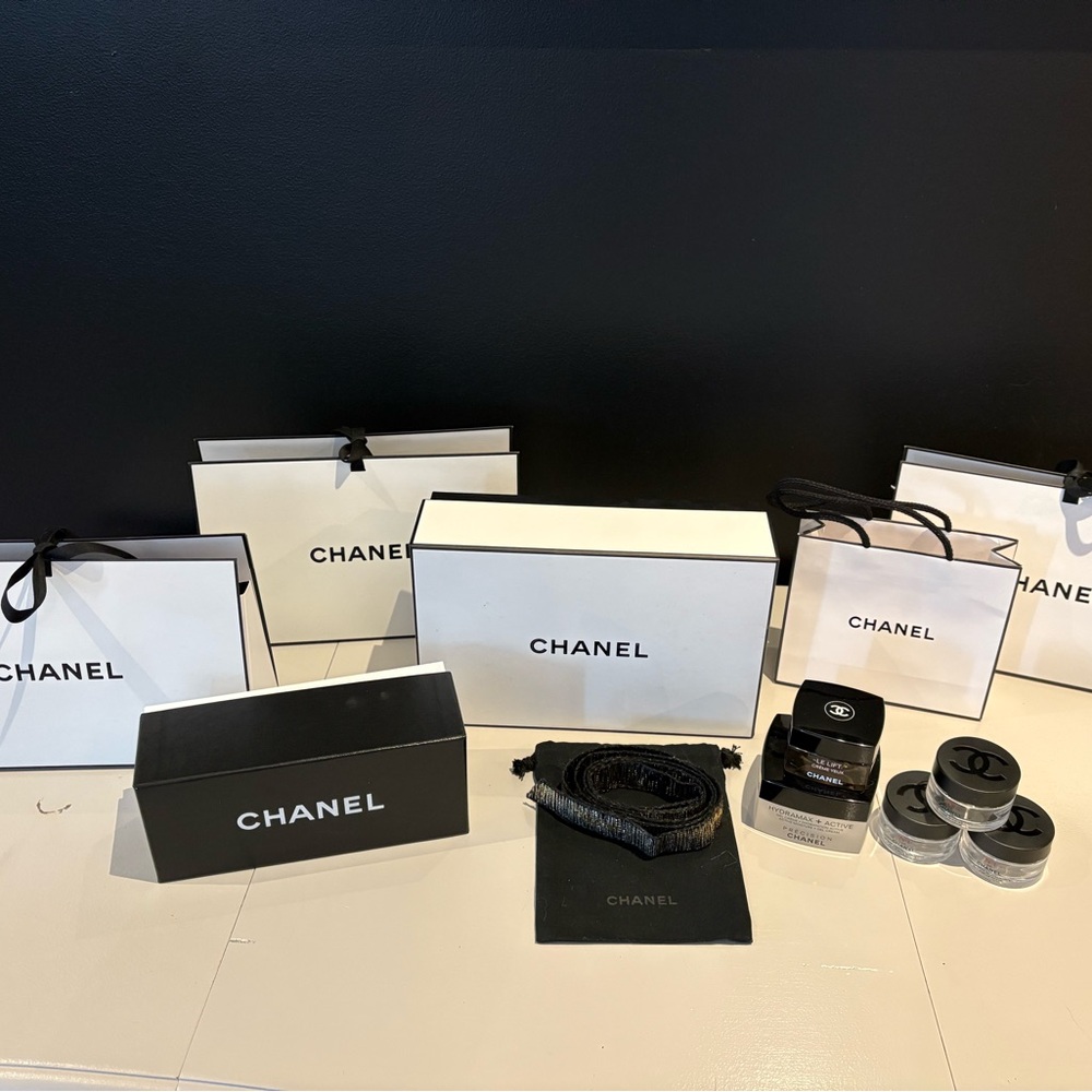 Used Chanel bags, boxes and jars